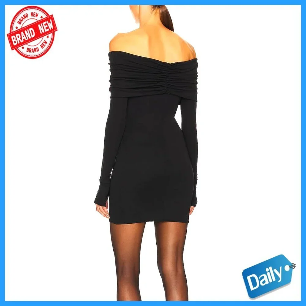 Off Shoulder Long Sleeve Bodycon Mini Dress Ribbed Knit Club Party